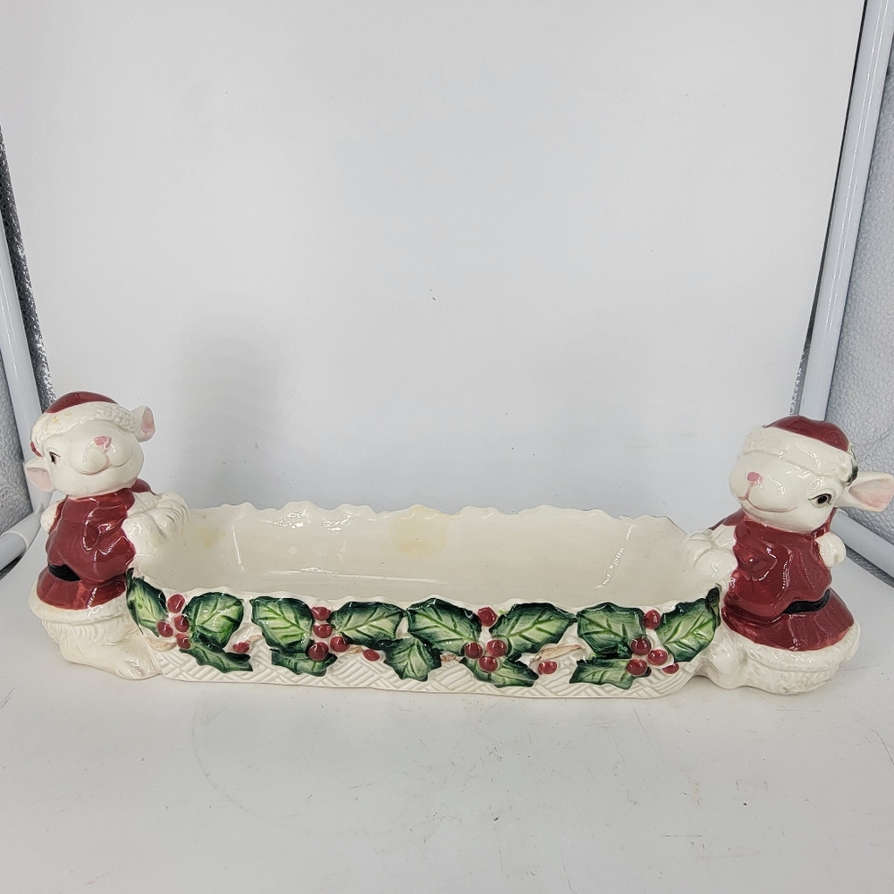 Vtg 89 Fitz & Floyd Old World Christmas Mice With Santa Suit Tidbit Tray